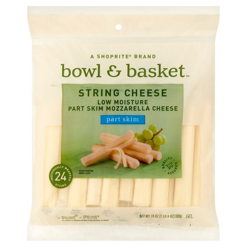 Bowl &amp; Basket Low Moisture Part Skim Mozzarella String Cheese, 24 count, 24 oz