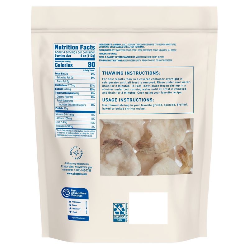 Bowl &amp; Basket Cleaned &amp; Tail-On Raw Shrimp, Large, 31-40 shrimp per bag, 16 oz