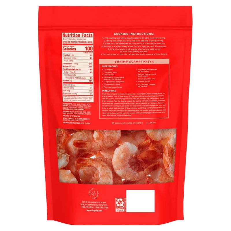 Bowl &amp; Basket Specialty Argentine Raw Wild-Caught Red Shrimp, Jumbo, 42-50 shrimp per bag, 32 oz
