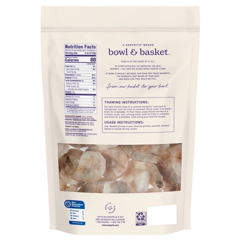 Bowl &amp; Basket Raw Shrimp, Ez-Peel, Jumbo, 21-25 shrimp per pound, 32 oz