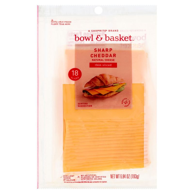 Bowl &amp; Basket Thin Sliced Sharp Cheddar Natural Cheese, 18 count, 6.84 oz
