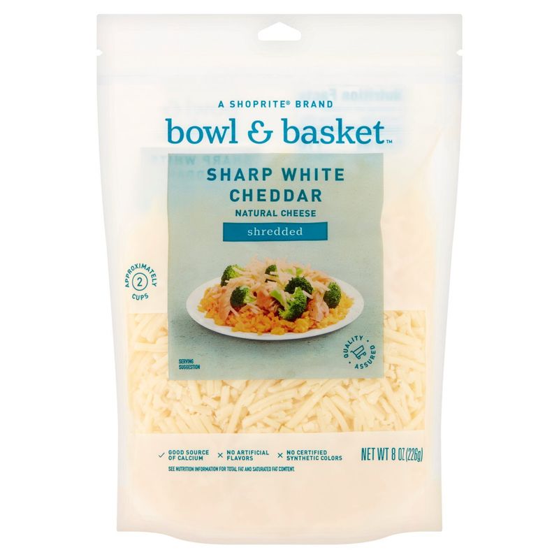 Bowl &amp; Basket Shredded Sharp White Cheddar Natural Cheese, 8 oz