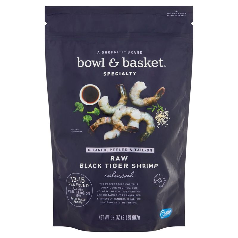 Bowl &amp; Basket Specialty Raw Black Tiger Shrimp, Colossal, 13-15 shrimp per pound, 32 oz