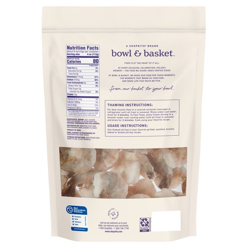 Bowl &amp; Basket Raw Shrimp, Ez-Peel, Colossal, 13-15 shrimp per pound, 32 oz