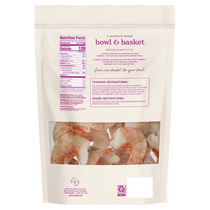 Bowl &amp; Basket Wild-Caught Raw Shrimp, Ez-Peel, Extra Colossal, 8-12 shrimp per pound, 32 oz