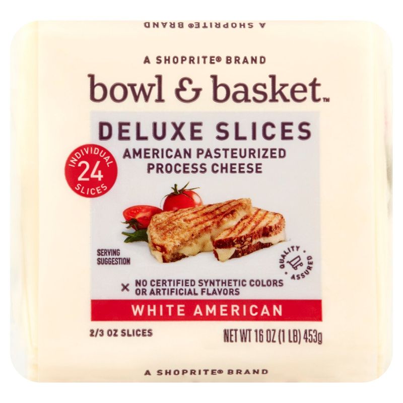 Bowl &amp; Basket Deluxe White American Slices Cheese, 2/3 oz, 24 count