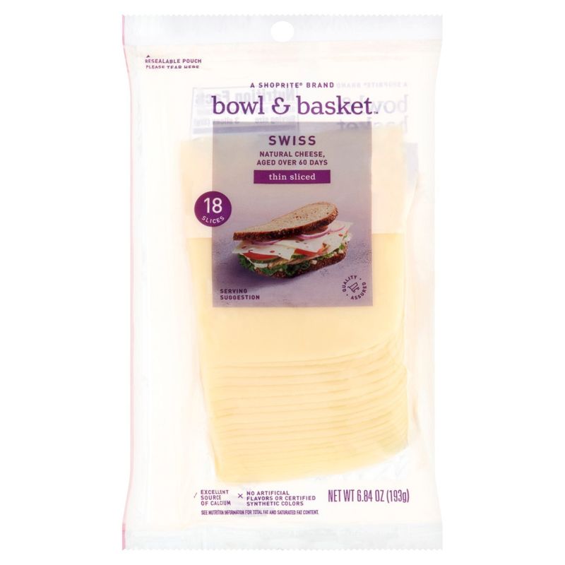 Bowl &amp; Basket Thin Sliced Swiss Natural Cheese, 18 count, 6.84 oz
