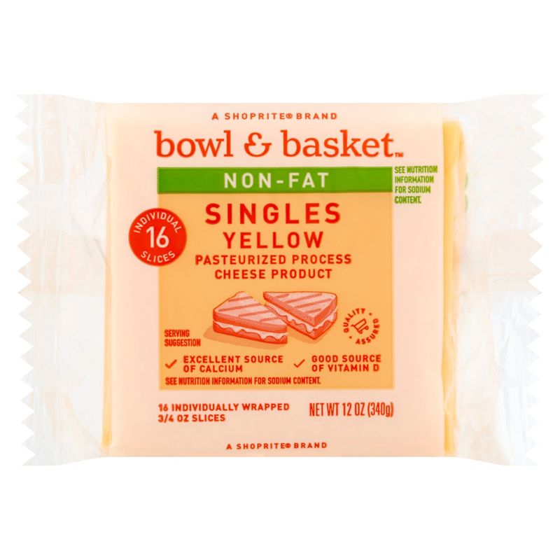 Bowl &amp; Basket Non-Fat Singles Yellow Cheese, 3/4 oz, 16 count