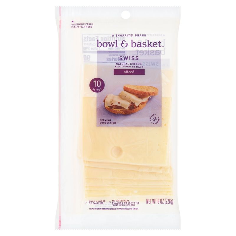 Bowl &amp; Basket Sliced Swiss Natural Cheese, 10 count, 8 oz