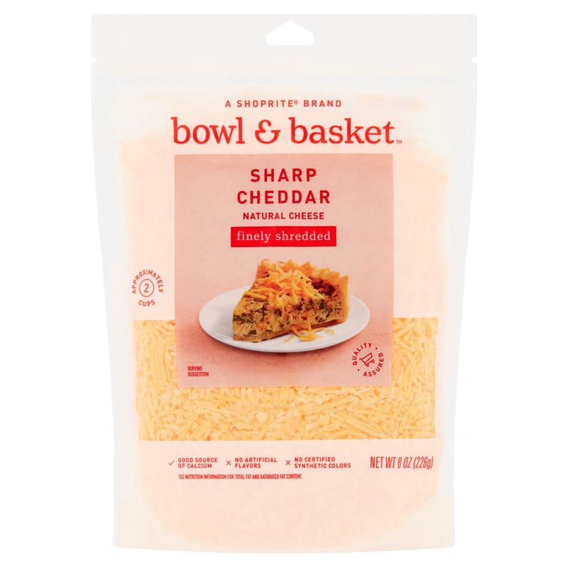 Bowl &amp; Basket Finely Shredded Sharp Cheddar Natural Cheese, 8 oz