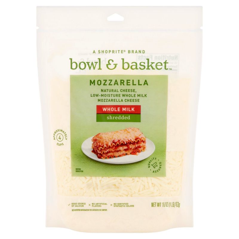 Bowl &amp; Basket Shredded Whole Milk Mozzarella Cheese, 16 oz