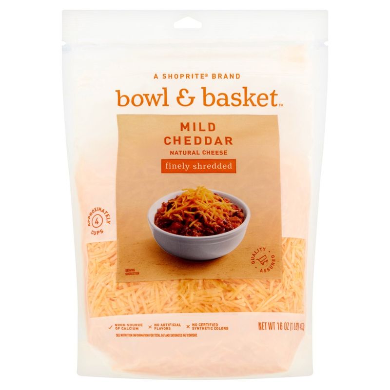 Bowl &amp; Basket Finely Shredded Mild Cheddar Natural Cheese, 8 oz