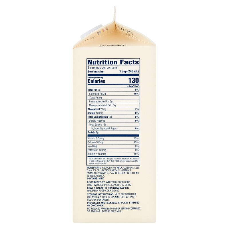 Bowl &amp; Basket Lactose Free 2% Reduced Fat Milk, half gallon