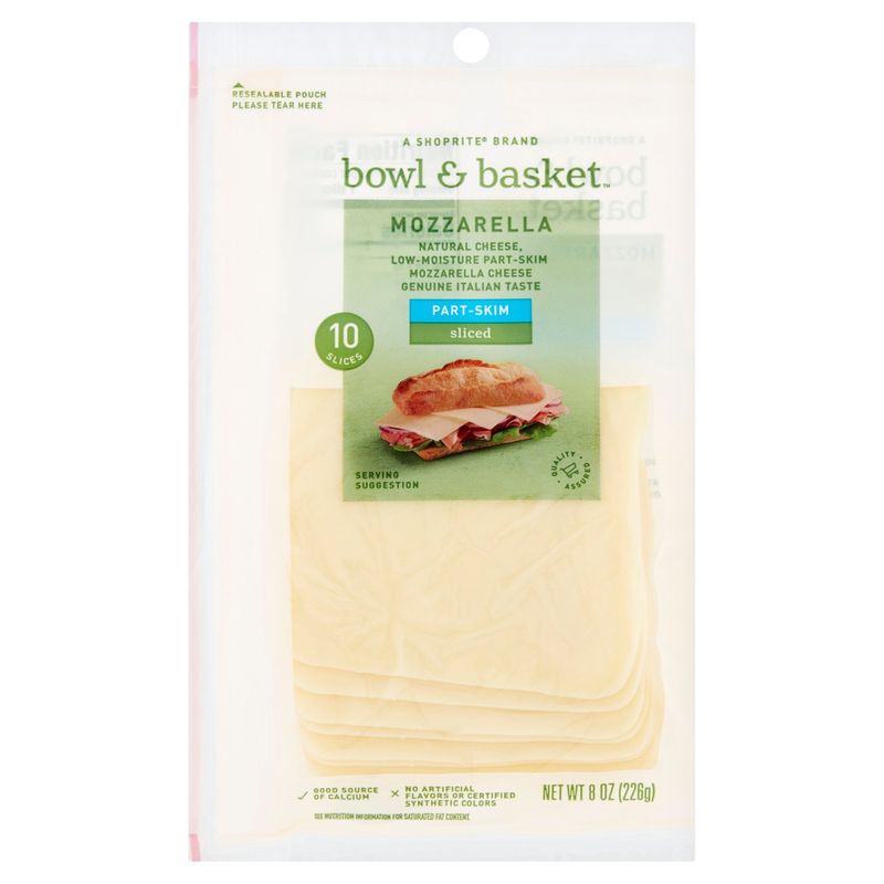 Bowl &amp; Basket Sliced Part-Skim Mozzarella Natural Cheese, 8 oz