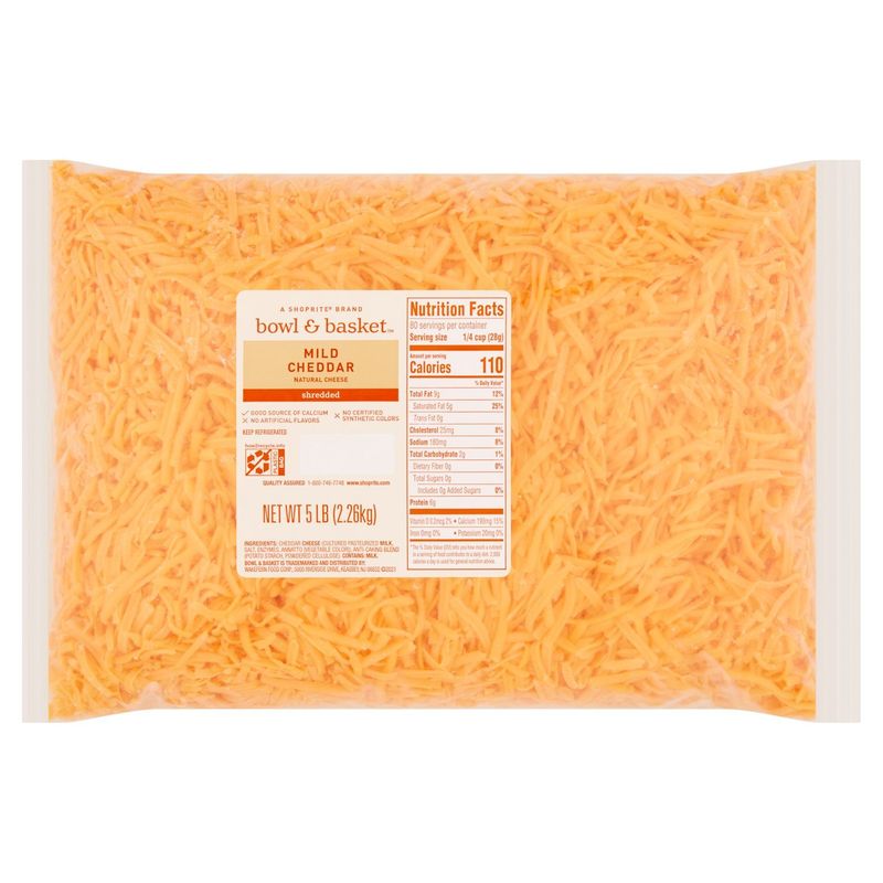 Bowl &amp; Basket Shredded Mild Cheddar Natural Cheese, 5 lb