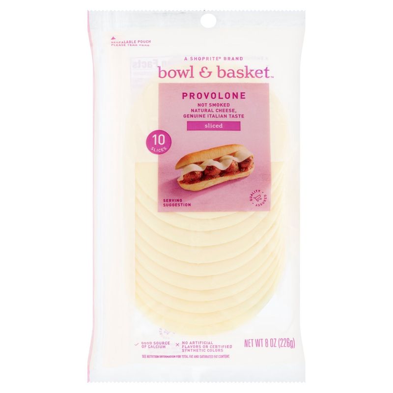 Bowl &amp; Basket Sliced Provolone Natural Cheese, 10 count, 8 oz
