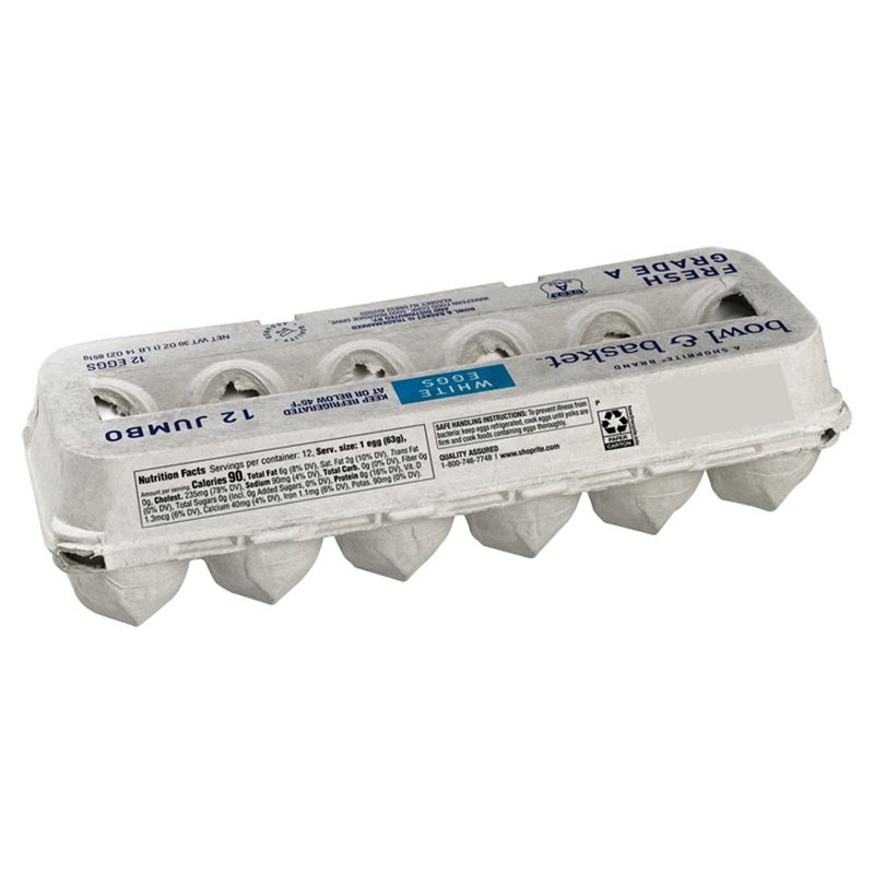 Bowl &amp; Basket Fresh White Eggs, Jumbo, 12 count, 30 oz