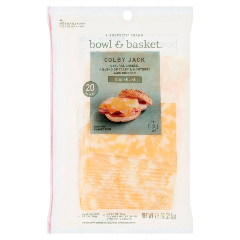 Bowl &amp; Basket Thin Sliced Colby Jack Cheese, 20 count, 7.6 oz