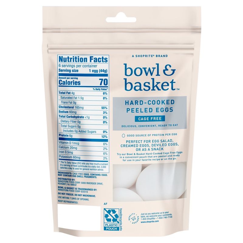 Bowl &amp; Basket Cage Free Hard-Cooked Peeled Eggs, Medium, 6 count, 8.8 oz