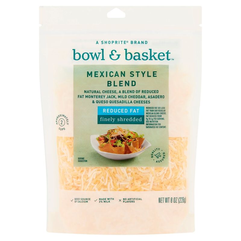 Bowl &amp; Basket Reduced Fat Finely Shredded Mexican Style Blend Cheese, 8 oz