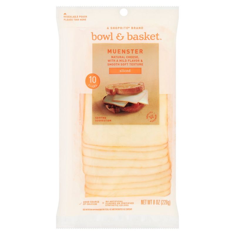 Bowl &amp; Basket Sliced Muenster Natural Cheese, 10 count, 8 oz