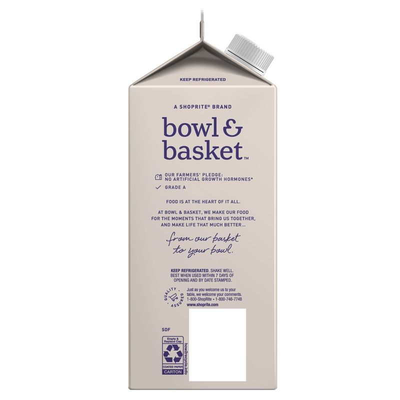Bowl &amp; Basket Half &amp; Half Fat Free Milk, half gallon
