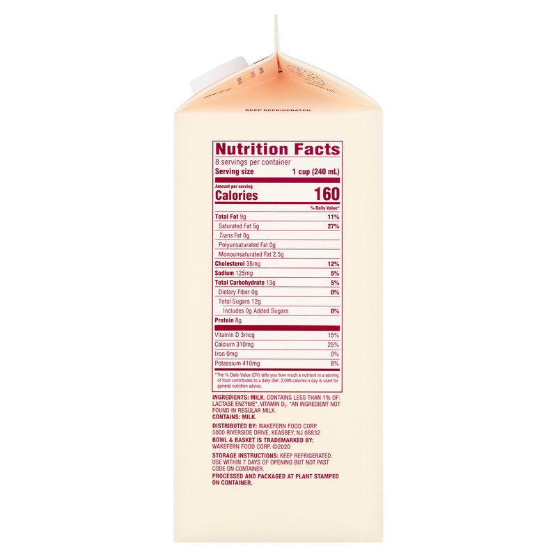 Bowl &amp; Basket Lactose Free Whole Milk, half gallon