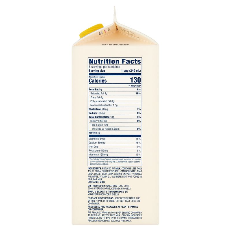 Bowl &amp; Basket Lactose Free Calcium Enriched 2% Reduced Fat Milk, half gallon