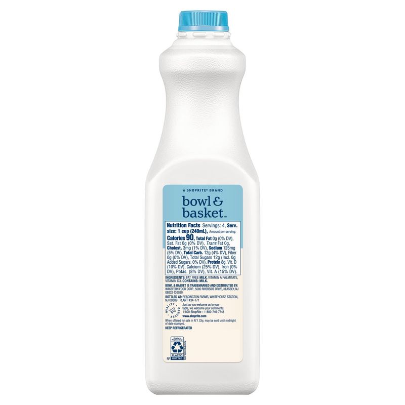 Bowl &amp; Basket Fat Free Milk, one quart