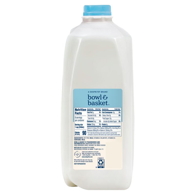 Bowl &amp; Basket Fat Free Milk, half gallon