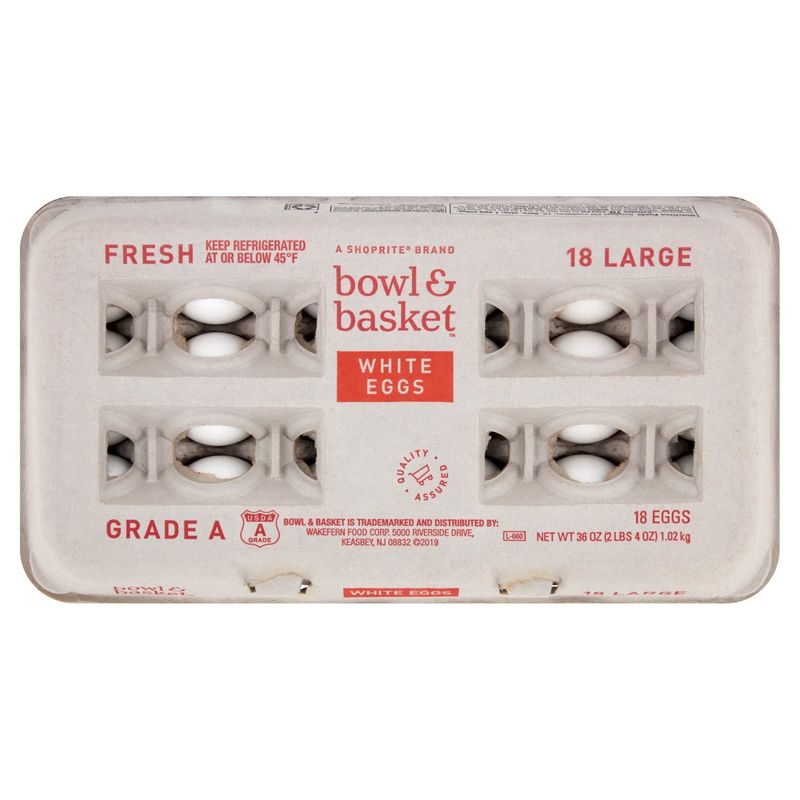 Bowl &amp; Basket Fresh White Eggs, Large, 18 count, 36 oz