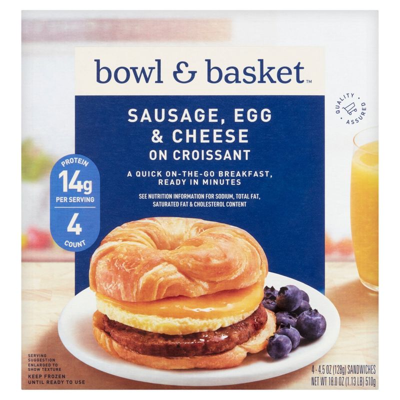 Bowl &amp; Basket Sausage, Egg &amp; Cheese on Croissant Sandwiches, 4.5 oz, 4 count