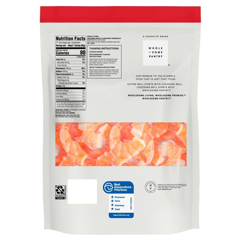 Wholesome Pantry Cooked Shrimp, Cleaned, Large, 31-40 shrimp per pound, 32 oz