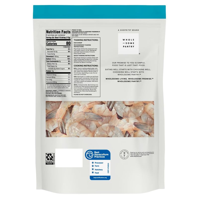 Wholesome Pantry Raw Shrimp, Cleaned, Large, 31-40 shrimp per pound, 32 oz