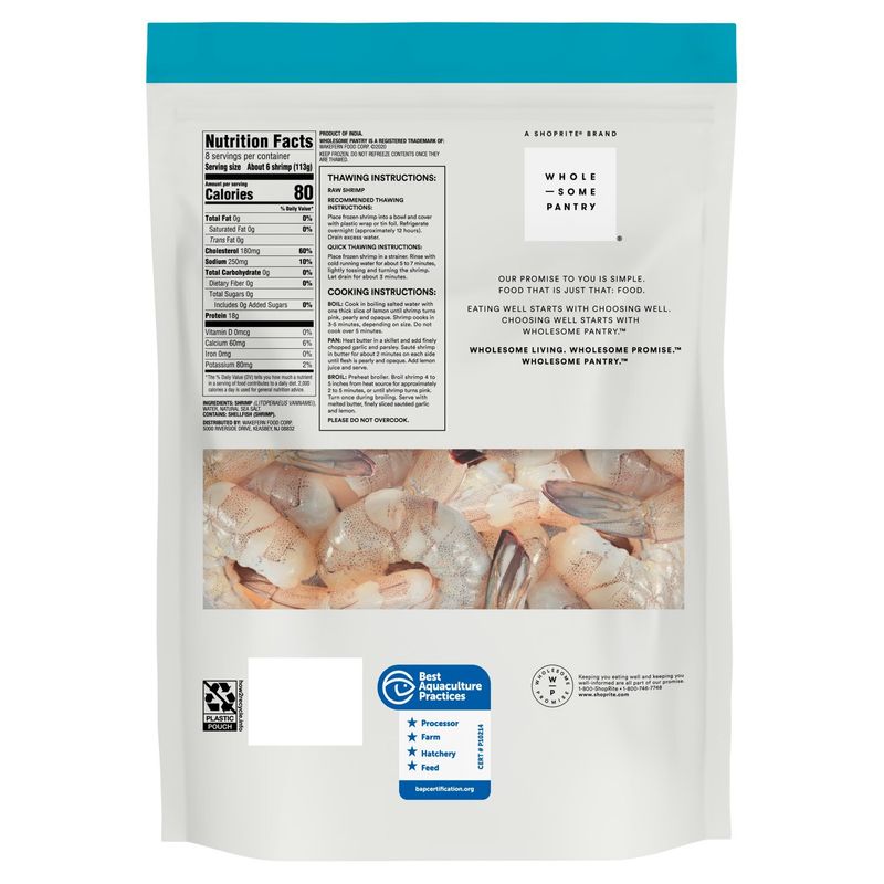 Wholesome Pantry Raw Shrimp, Cleaned, Jumbo, 21-25 shrimp per pound, 32 oz