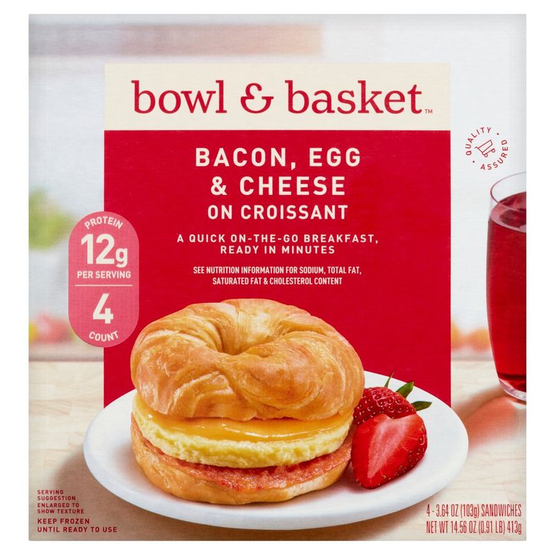 Bowl &amp; Basket Bacon, Egg &amp; Cheese on Croissant Sandwiches, 3.64 oz, 4 count