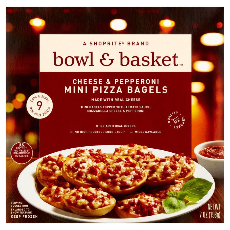 Bowl &amp; Basket Cheese &amp; Pepperoni Mini Pizza Bagels, 9 count, 7 oz