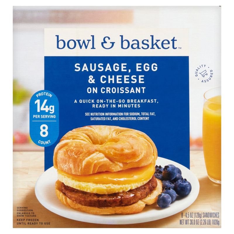 Bowl &amp; Basket Sausage, Egg &amp; Cheese on Croissant Sandwiches, 4.5 oz, 8 count