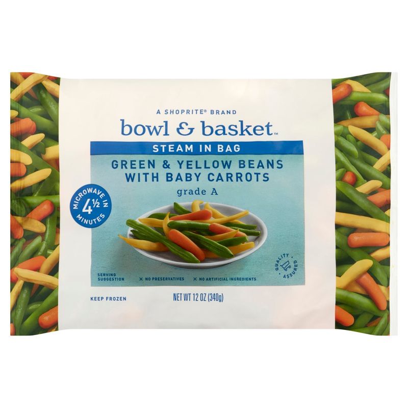 Bowl &amp; Basket Steam in Bag Green &amp; Yellow Beans with Baby Carrots, 12 oz
