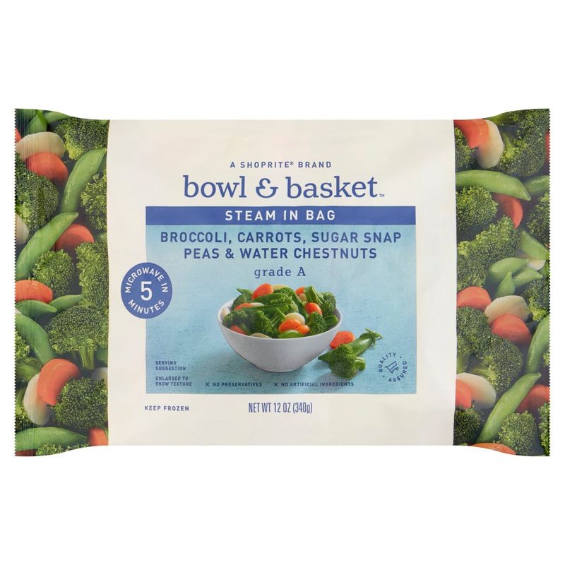 Bowl &amp; Basket Steam in Bag Broccoli, Carrots, Sugar Snap Peas &amp; Water Chestnuts, 12 oz