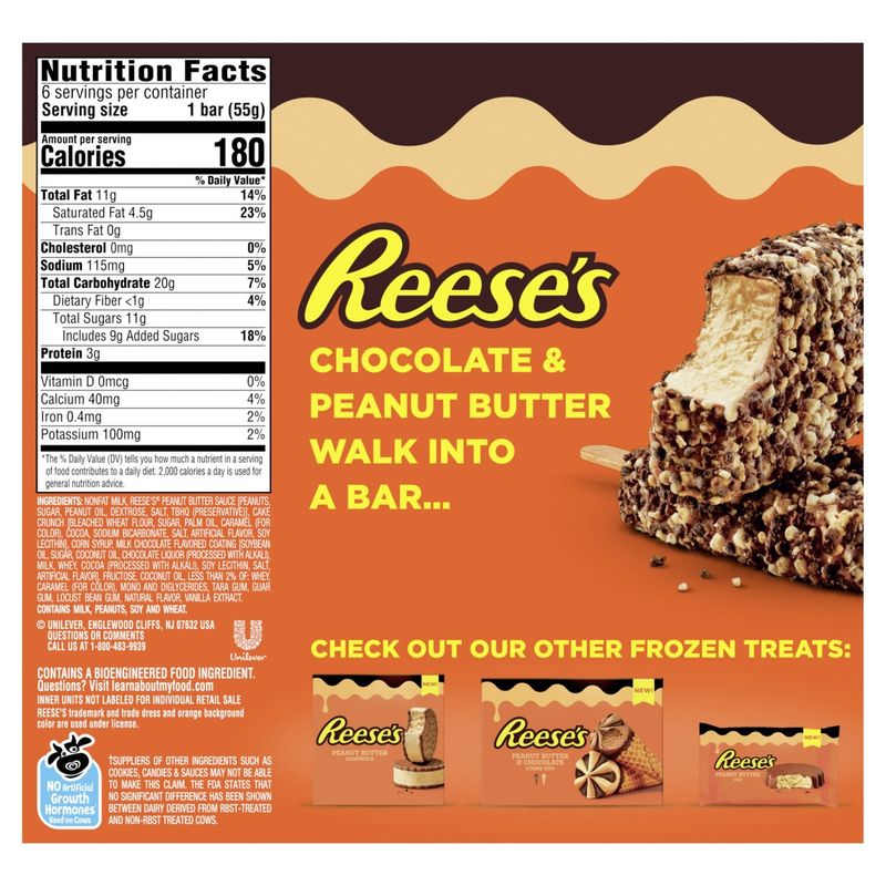 Reese's Frozen Dairy Dessert Peanut Butter Bars, 2.75 fl oz. 6 count
