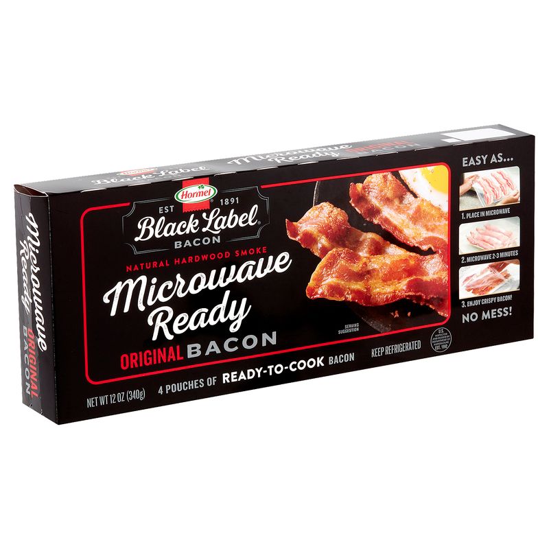 Hormel Black Label Natural Hardwood Smoke Microwave Ready Original Bacon, 4 count, 12 oz