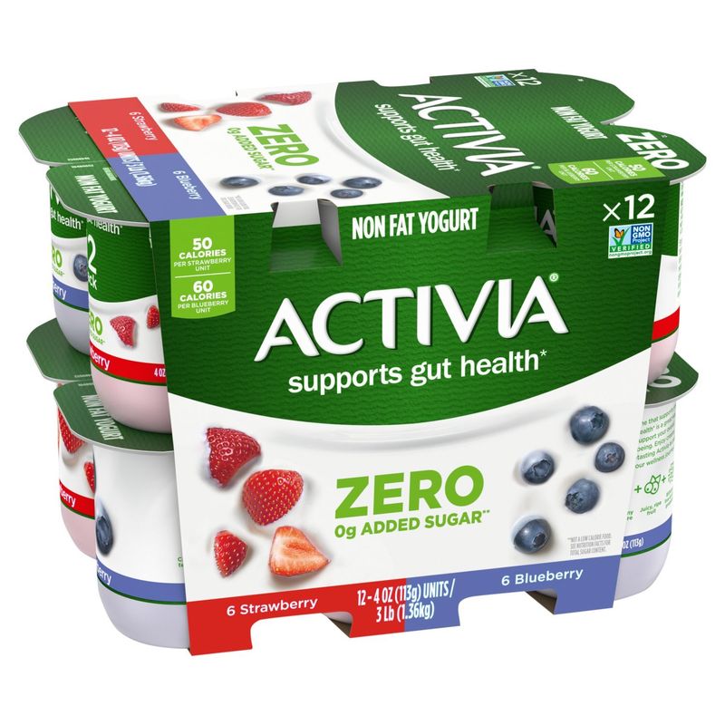 Activia Strawberry Blueberry Non Fat Yogurt, 4 oz, 12 count