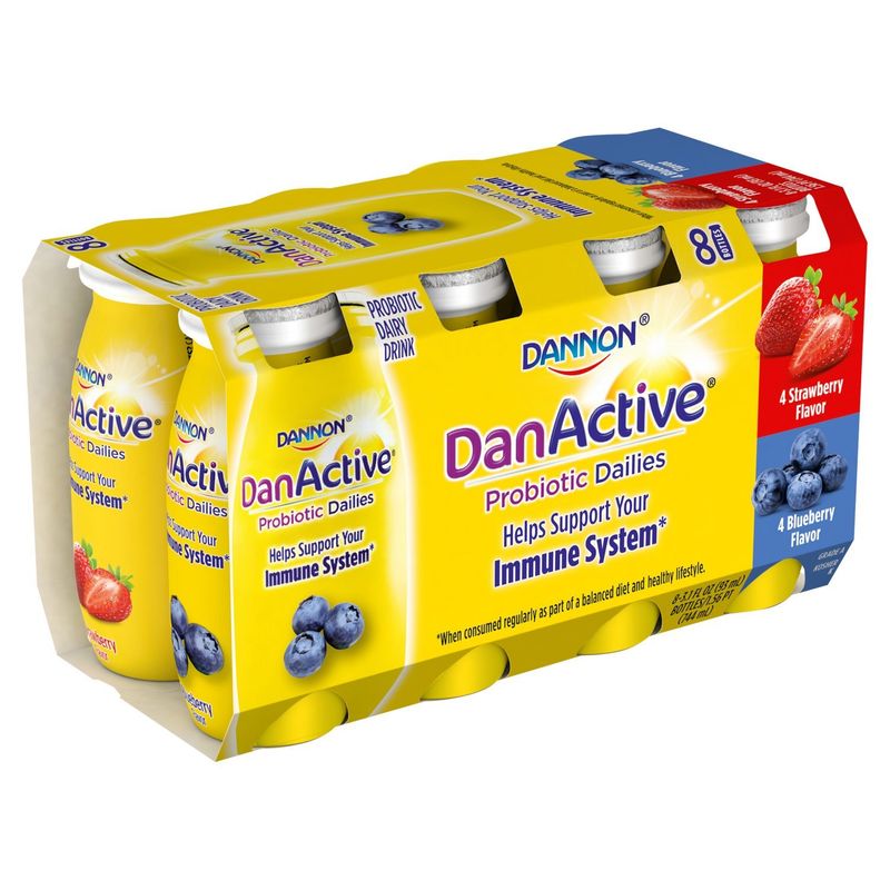 Dannon DanActive Strawberry and Blueberry Flavor Probiotic Dairy Drink, 3.1 fl oz, 8 count