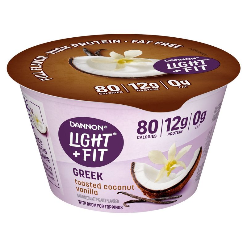 Dannon Light + Fit Greek Toasted Coconut Vanilla Fat Free Yogurt, 5.3 oz