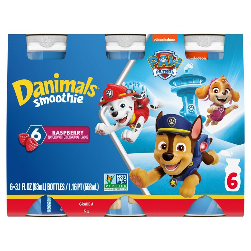 Nickelodeon Danimals Paw Patrol Raspberry Flavored Smoothie, 3.1 fl oz, 6 count