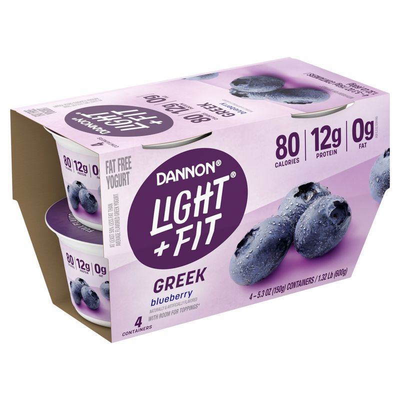 Dannon Light + Fit Greek Blueberry Fat Free Yogurt, 5.3 oz, 4 count