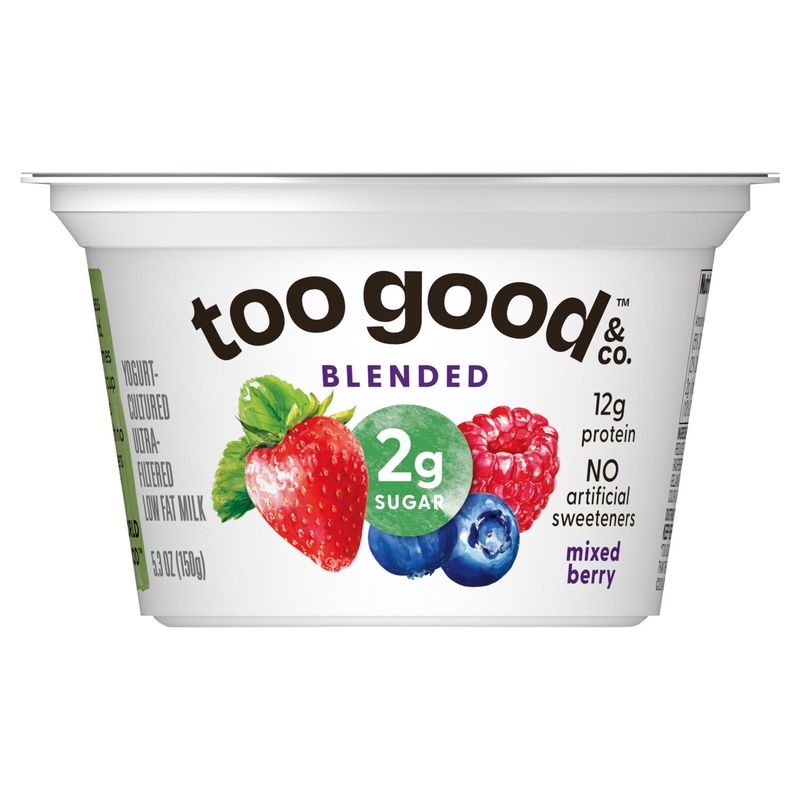 Too Good &amp; Co. Mixed Berry Blended Yogurt-Cultured Ultra-Filtered Low Fat Milk, 5.3 oz