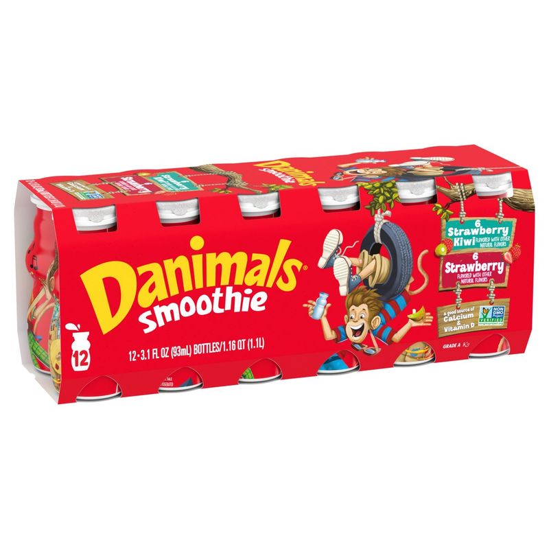Danimals Strawberry Kiwi and Strawberry Smoothie, 3.1 fl oz, 12 count