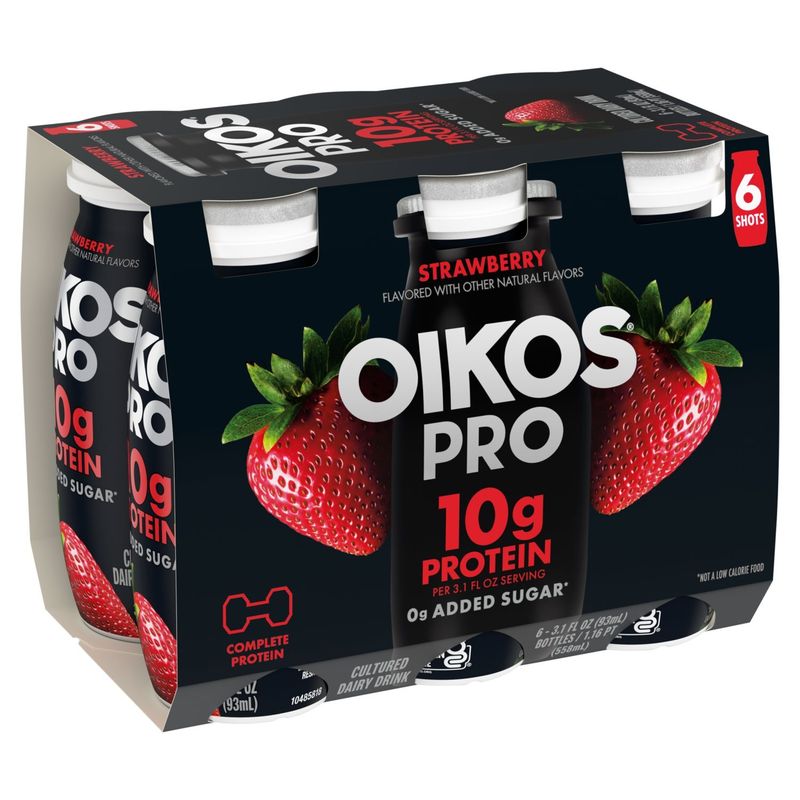 Oikos Pro Strawberry Cultured Dairy Drink, 3.1 fl oz, 6 count